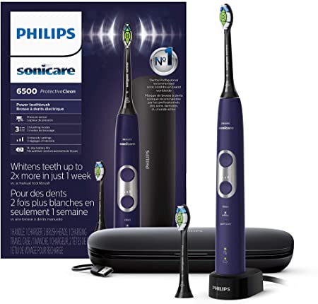 Philips Sonicare ProtectiveClean 6500 Rechargeable Electric Toothbrush with Charging Travel Case and Extra Brush Head, Deep Purple HX6462/09