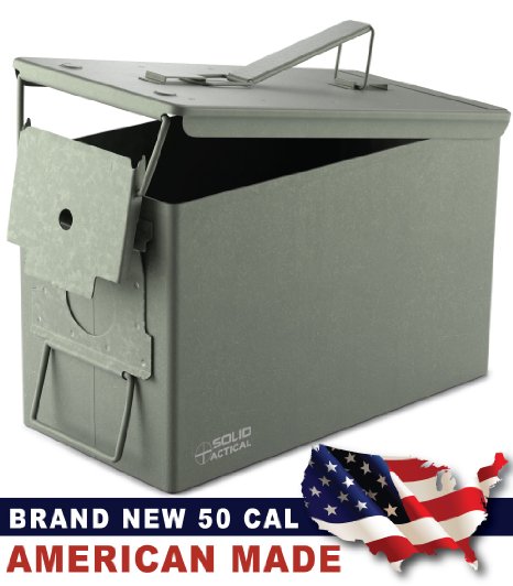 Solid Tactical New .50 Cal Metal Ammo Can, Military and Army M2A1 All-Metal Box for Ammunition and Storage, Made in the USA ...