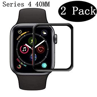 [2-Pack] Apple Watch Serie 4 40mm Screen Protector, EcoPestuGo [9H Hardness] [Anti-Scratches] [Anti-Fingerprint] Tempered Glass Screen Protector Film Compatible Watch Serie 4 40mm [Black]