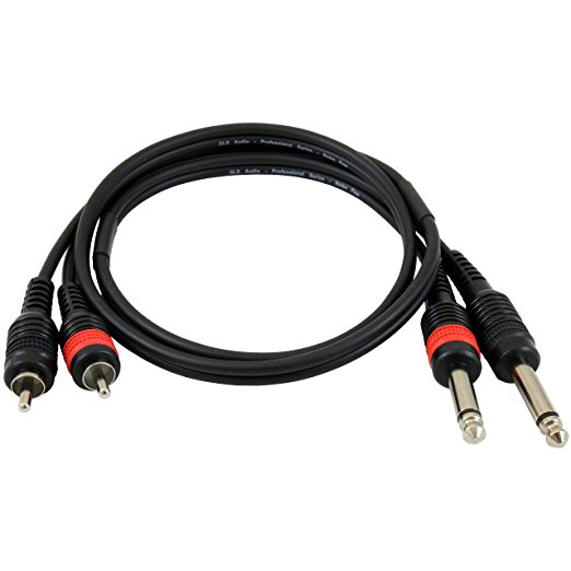 GLS Audio 3-Feet Patch Cable Cords - Dual RCA To Dual 1/4" TS Black Cables - 3ft Cord - SINGLE