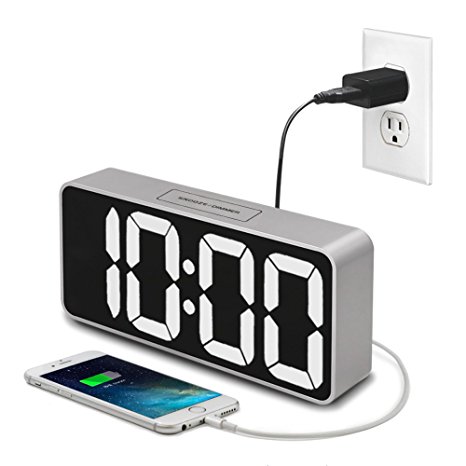 iCKER 9" Digital Alarm Clock Large Display with USB Charger, LED Clock with Dimmer for Bedroom, Snooze Function, Battery Backup