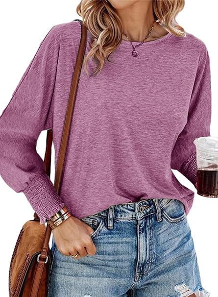 Dokotoo Long Sleeve Tops for Women 2024 Spring Fashion T Shirts for Women Crewneck Casual Loose Shirts Basic Tee