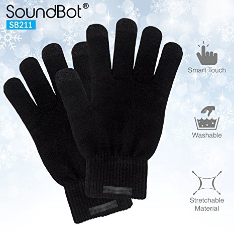 SoundBot SB211 Smart Texting Touch Gloves for Smartphones & Touchscreen w/ Premium Soft Material, High-Tech Conductive Fingertips & Stretchable Material for Maximum Fitness-Medium (BLK)
