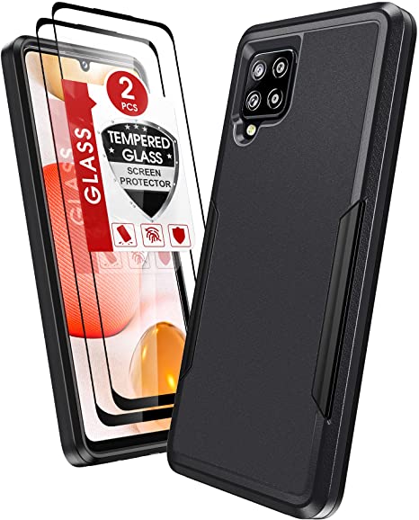 Galaxy A42 5G Case, Samsung A42 5G Phone Case with 2 Pack Tempered Glass Screen Protector for Men, LeYi 360°Protect Rugged Fallproof Commuter Matte Non-Slip Case for Samsung Galaxy A42 5G. (Black)