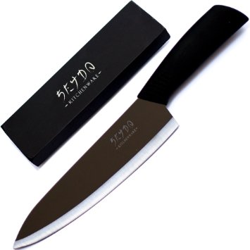Seydo 8 inch Professional Ceramic chef knife black with mirror finish   free fruit knife and peeler set