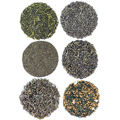 Green Teas of the World Sampler, 6 Loose Leaf Green Teas From India, Japan, and China-6-4oz tins