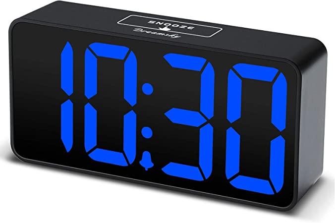 DreamSky Compact Digital Alarm Clock with USB Port for Charging, 0-100% Adjustable Brightness Dimmer, Blue Bold Digit Display, Adjustable Alarm Volume, 12/24Hr, Snooze, Bedroom Desk Alarm Clock.