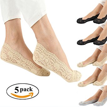 FAYBOX Women No Show Socks Lace Floral Low Cut Liner Socks Pack of 5 or 3