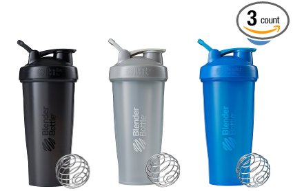 BlenderBottle Classic Loop Top Shaker Bottle 3-Pack, Blue/Grey/Black, 28-Ounce, Colors may vary