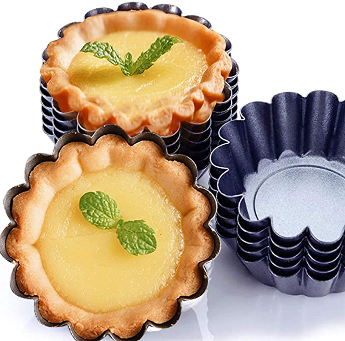 12 PCS Egg Tart Molds, Muffin Cake Mold, Mini Cupcake Cookie Pudding Mold Muffin Baking Cups Carbon Steel Cheese Cakes Desserts Quiche pan Thanksgiving Halloween Mini Egg Tart
