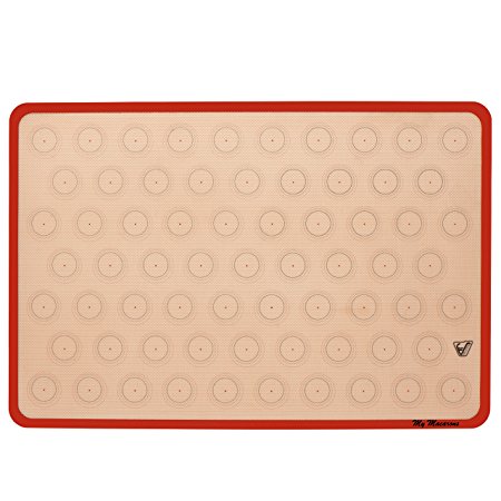 Silicone Macaron Baking Mat - Full Sheet Size (Thick & Large 24 1/2" x 16 1/2") - Non Stick Silicon Liner for Large Bake Pans, Trays & Rolling, Macaroon/Pastry/Cookie/Bun Making - Professional Grade