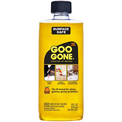 Goo  Gone Original Liquid - Surface Safe Adhesive Remover – Safely removes Stickers, Labels, Decals, Residue, Tape, Chewing Gum, Grease, Tar – 8 oz.