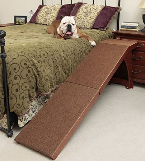 Pet Supplies Solvit 25" Bedside Cherry Finished Carpet Pet Dog Ramp