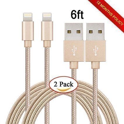 Yakonn 2pcs 6ft iPhone Lightning Cable Nylon Braided Charging Cord USB Cable for iPhone 6s6s6plus6 iPhone 55c5siPad MiniMini2iPad 5iPod 7goldCompatible with iOS9