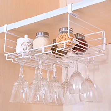 Leapair Under Shelf Wire Basket Kitchen Pantry Under Cabinet Stemware Rack Wine Glass Rack Shelf, White
