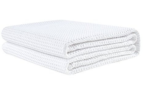 PHF Waffle Weave Blanket 100% Cotton Queen Size White