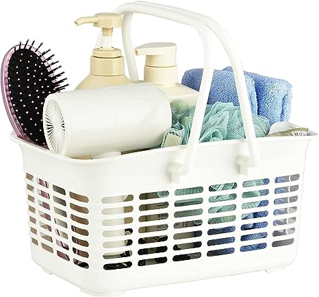 ALINK Plastic Shower Caddy Basket with Handle, Portable Mesh Storage Organizer for College Dorm, Bathroom, Kitchen - White