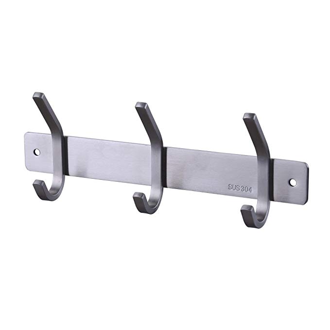 KES Rustproof Coat Rack Wall Mounted Stainless Steel 3-Hook Towel Hook Hook Rack Hook Rail Rust Resistant Brushed Finish AH203H2-2