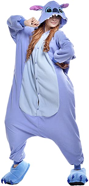 NEWCOSPLAY Unisex Adult One-Piece Pyjamas Halloween Cosplay Costume (Blue Stitch, Large)