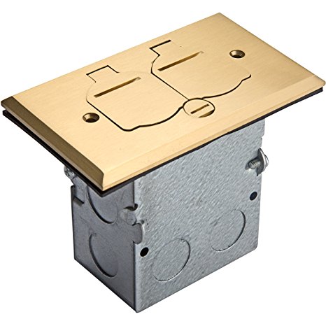 Floor Box Kit - Rectangular, Tamper / Weather Resistant Receptacle, Enerlites 705507-C, UL Listed - Brass