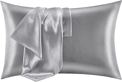 CozyLux Silk Satin Pillowcase for Hair and Skin Standard Set of 2 Soft Pillow Cases Silky Microfiber Bed Pillow Covers Wrinkle Resistant with Envelope Closure(Light Grey, 20 x 26 Inches)