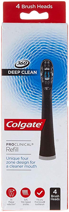 Colgate ProClinical 360 Deep Clean Refill Brush Heads, Black, Pack of 4