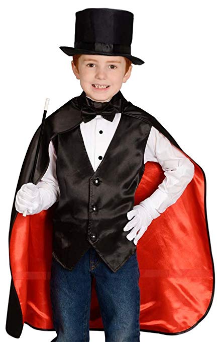 Aeromax Jr. Magician with Cape, Vest, Hat, Gloves, Bowtie and Wand Black/Red