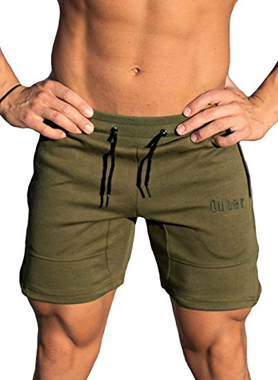 Ouber Men's Gym Workout Shorts Weightlifting Squatting Short Fitted Jogging Pants with Zipper Pocket