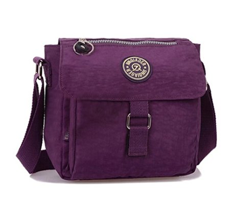 Fansela(TM) Nylon Water Repellent Casual Square Messenger Bag (Purple)