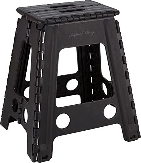 Inspired Living 18" Step Stool, Folding Step Stools for Adults, Plastic Foldable Step Stools Kids, Holds Up to 330 lbs, Collapsible Folding Stool for Kitchen, Bathroom, Bedroom