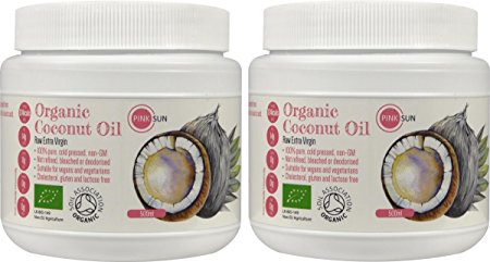 Organic Extra Virgin Coconut Oil Raw 1 litre (500ml x 2) - Cold Pressed Pure Unrefined 1L Hair Skin Cooking Baby Bulk Buy PINK SUN