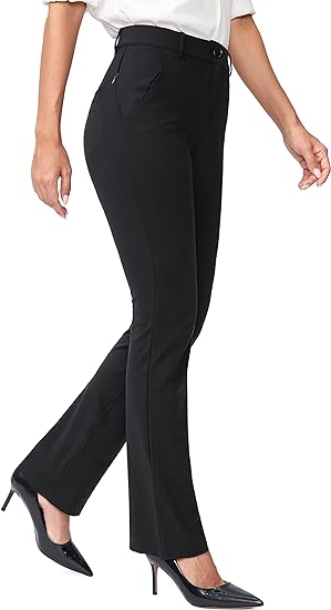 Rammus Womens Yoga Dress Pants with Zipper Pocket Stretch Work Pants for Women Straight Leg Slacks for Office Business Casual