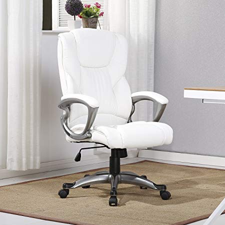 Belleze Executive Office Chair Padded Leather Seat Swivel Task Computer Adjustable Height, White