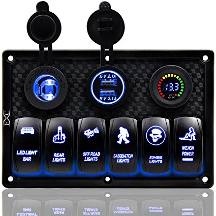 FXC Waterproof 4 6 8 Gang Marine Boat Rocker Switch Panel With Fuse 4.2A Dual USB Slot Socket   Digital Voltage Display   Cigarette Lighter LED Light for Car Rv Vehicles Truck