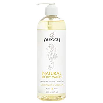 Puracy Natural Body Wash, Sulfate-Free Bath and Shower Gel, Coconut & Vanilla, 16 Ounce