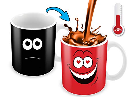 Heat Changing Mug | Red Falling In Love Funny Face || Funny Coffee Cup - Add Hot Liquid And Reveal The Lovely Smiley Face - Funny Gift For Lovers - Unique Color Changing Mug Great Christmas Gift Idea