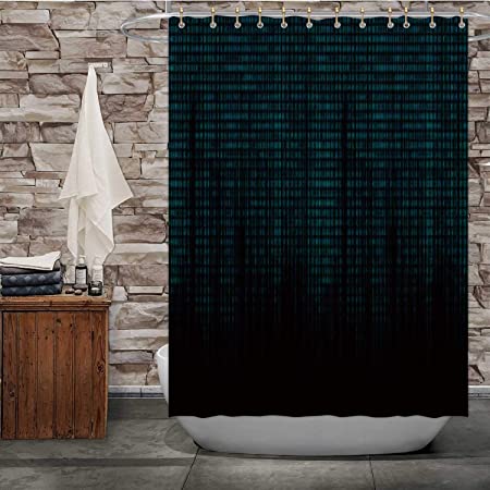 Hitecera Glowing Blue Binary Code Matrix - Wide Banner Code,Shower Curtain Digital Display for Bathroom Decor 72''Wx96''H