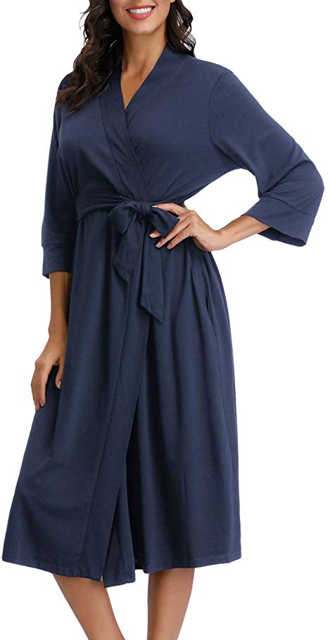Women's Cotton Kimono Robes Lightweight Robe Short/Long Knit Bathrobe Soft Sleepwear Ladies Loungewear S-XXL
