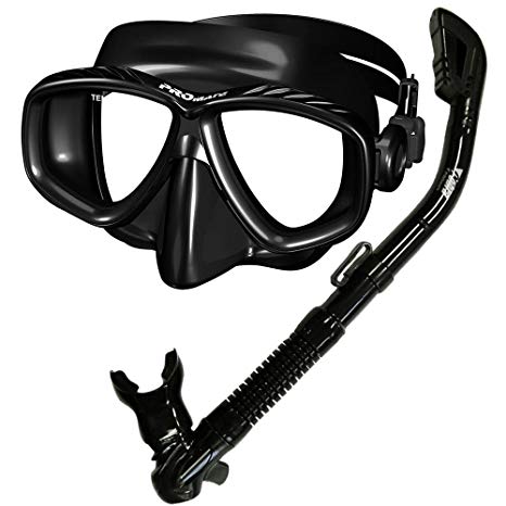 Promate Snorkel Dive Mask Set for Scuba Diving Snorkeling, All Black
