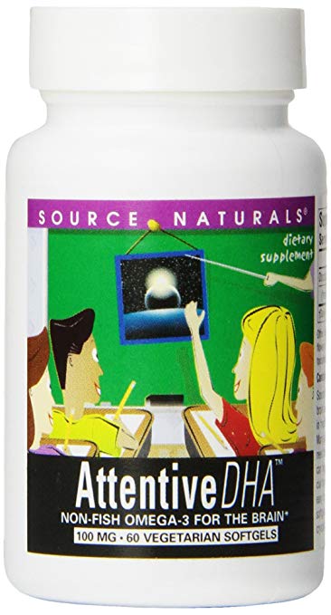 Source Naturals Attentive DHA 100mg Kids Fish-Free, Pure Omega-3 Supplement - 60 Softgels