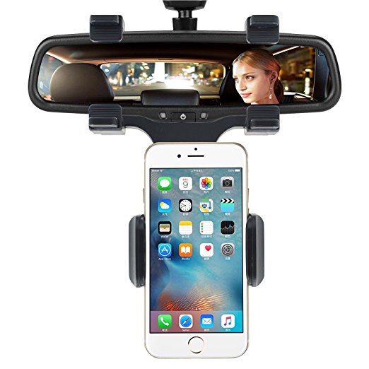 INCART Car Mount, Cell Phone Holder, 360° Car Rearview Mirror Mount Truck Auto Bracket Holder Cradle for iPhone 7/6/6s plus, Samsung Galaxy S7/S7 edge, GPS / PDA / MP3 / MP4 devices (Black)