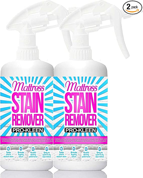 Pro-Kleen Mattress Stain Remover and Cleaner with Odour Neutraliser Removes Stains Caused by Urine, Blood, Vomit and Faeces 2 x 500 ml