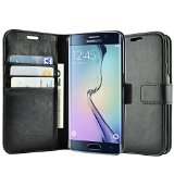 S6 Edge Case S6 Edge Wallet Case caseen Ottimo Leather Slim Folio Black w Credit Card Pockets Kick Stand Flip Cover for Samsung Galaxy S6 Edge