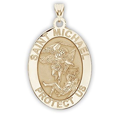 Saint Michael OVAL Religious Medal - 3/4 Inch X 1 Inch in Solid 14K Yellow Gold