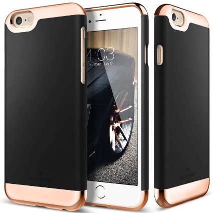 iPhone 6S Case, Caseology [Savoy Series] Chrome / Microfiber Slider Case [Black] [Premium Rose Gold] for Apple iPhone 6S (2015) & iPhone 6 (2014) - Black