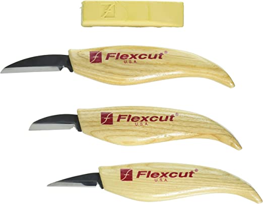 FLEXCUT KN500 Wood-Carving-Tools, 3-Piece Knife Starter Set