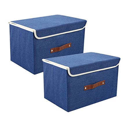 Zonyon Storage Bin with Lid, Fabric Foldable Storage Cube Box,Closet Organizer,Nursery Hamper Basket with Handle for Home, Entryway, Bedroom, Playing Room, Office, Living Room,Blue,2 Packs
