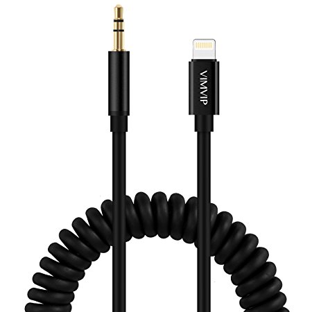 iPhone 8 Aux Cable, VIMVIP Lightning to 3.5mm Car Aux Audio Adapter Cord (5FT/1.5M) Spring Extented Coiled Cable for iPhone 8/8 Plus/X/7 / 7 Plus/6 IOS 11/10.3 to Home / Car Stereos (Black)