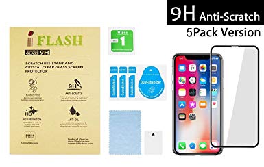 iPhone Xs Max Full Coverage Glass Screen Protector, iFlash [5 Pack] Full Cover Tempered Glass Screen Protector for Apple iPhone Xs Max 6.5” – Face ID/Edge-to-Edge Surface/Bubble Free – Black