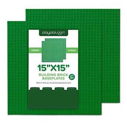 Play Platoon 15 x 15 Inch Baseplate for Building Bricks - Green 2 Pack of Baseplates Compatible with All Major Brands